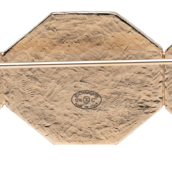 CHANEL Gold Pearl Logo Brooch - Picture 3 of 4